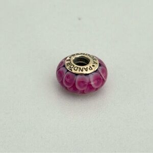Pandora 14K Yellow Gold Pink Lotus Murano Glass Rare Retired Charm